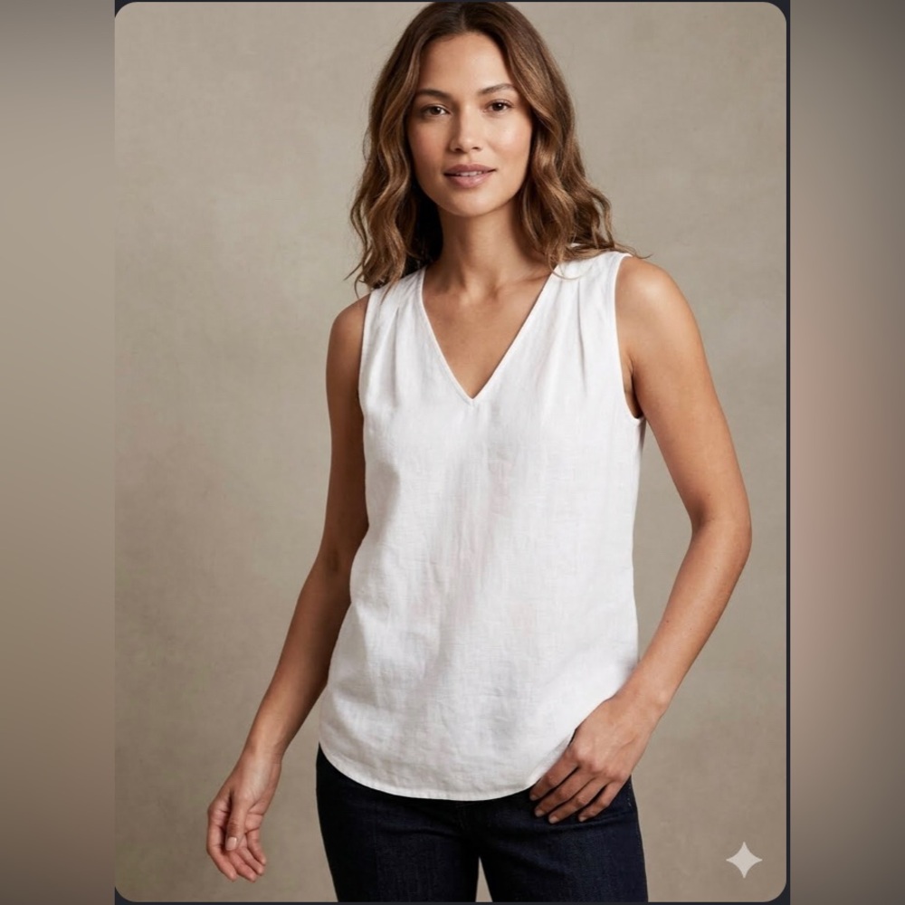 Banana Republic White Sleeveless Tank Top with V-Neck